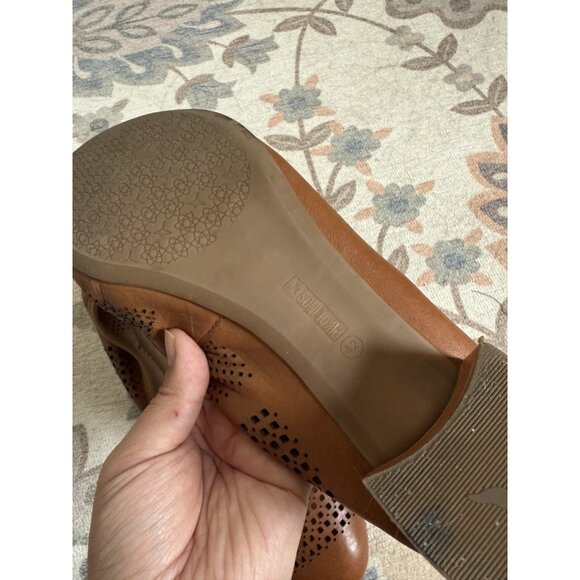 Pikolinos Brown Leather Perforated Ballet Slip On Heel Loafers Preppy Boho 42/11 - Picture 8 of 9